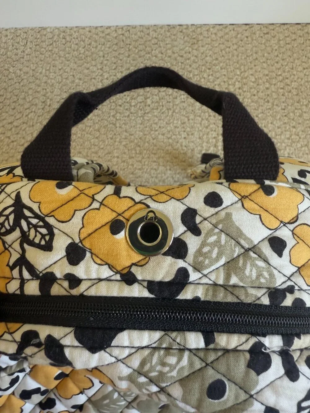 Vera Bradley Yellow and Black Floral Pattern Backpack